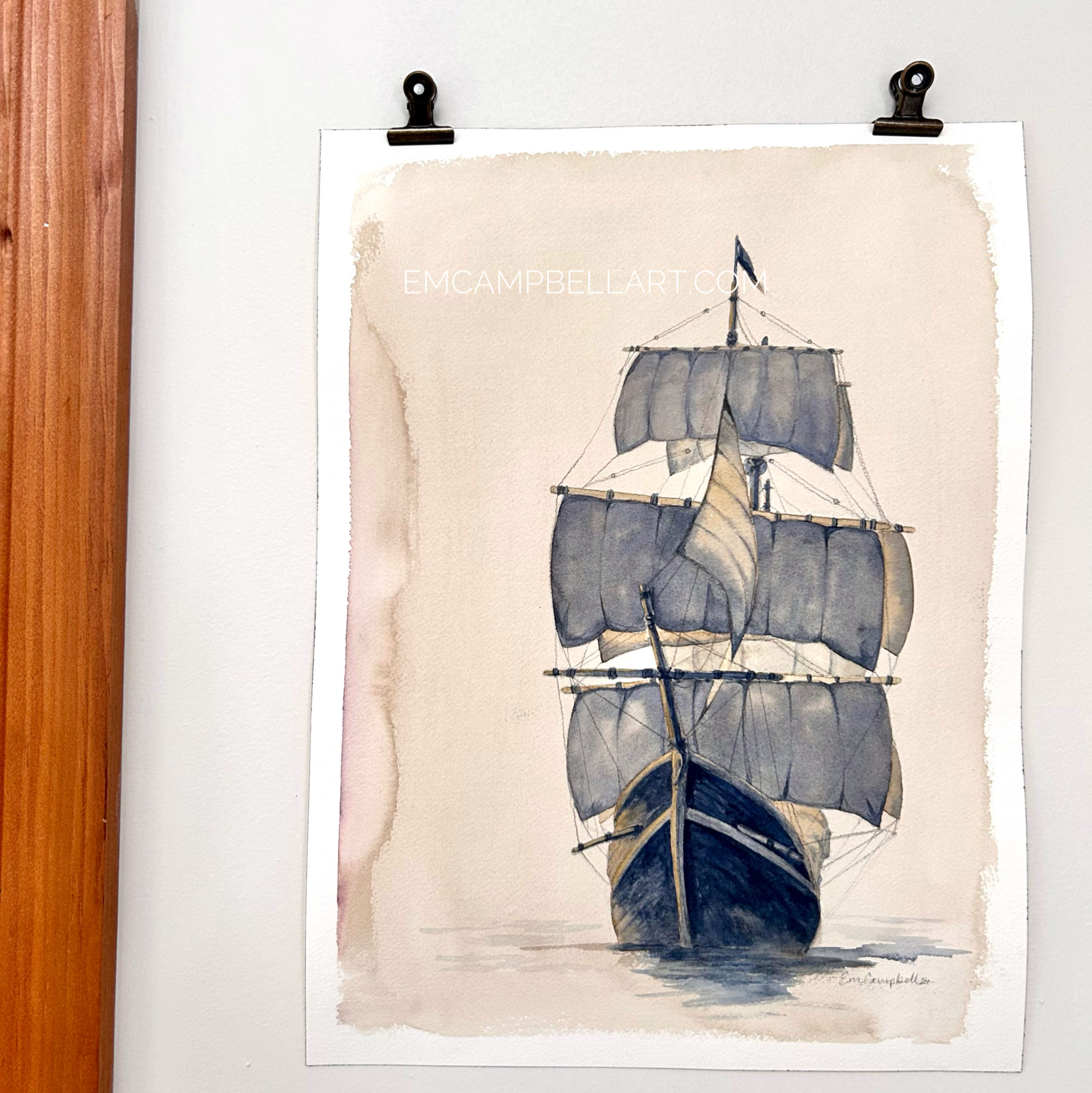 Original Watercolor Ship “Horatio's Hope” painting by Em Campbell