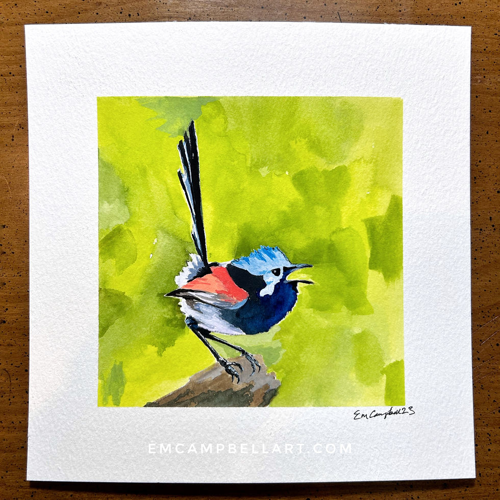 Thumbnail: Fairy Wren Original Watercolor Painting by Em Campbell