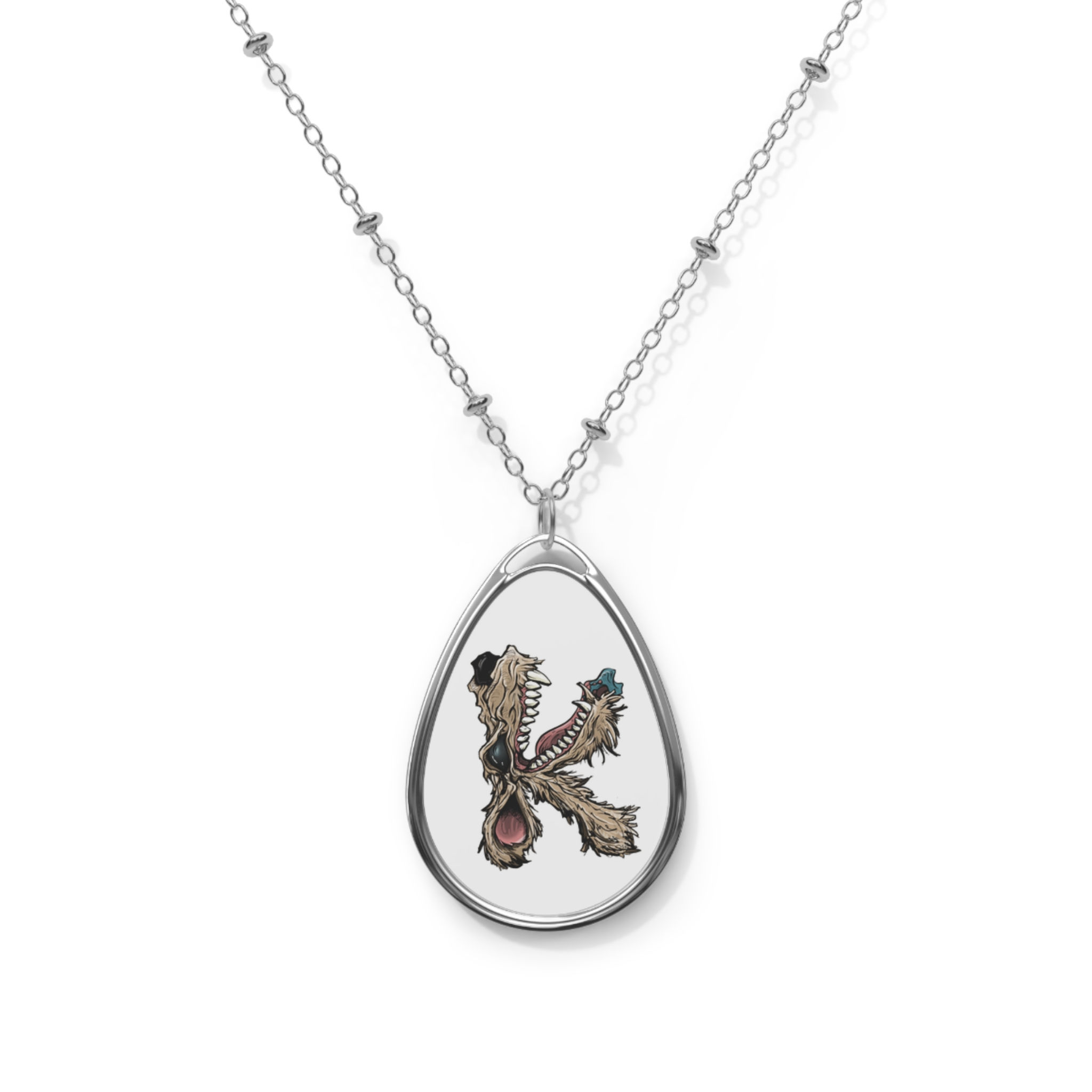 "K" Silver Oval Necklace