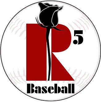 R5 Baseball with a rose in the middle of the R