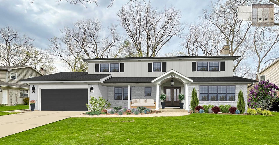 Two Story Exterior Design porch gable and porch swing