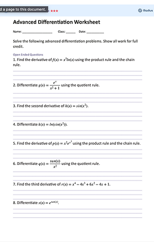Differentiation Worksheet - Hard