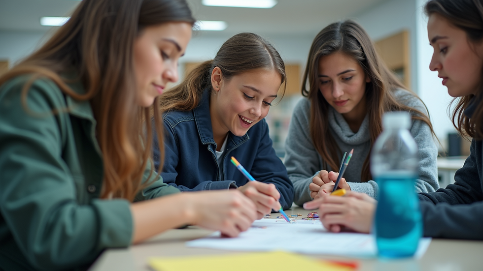 Eye-level view of students collaborating on a STEM project