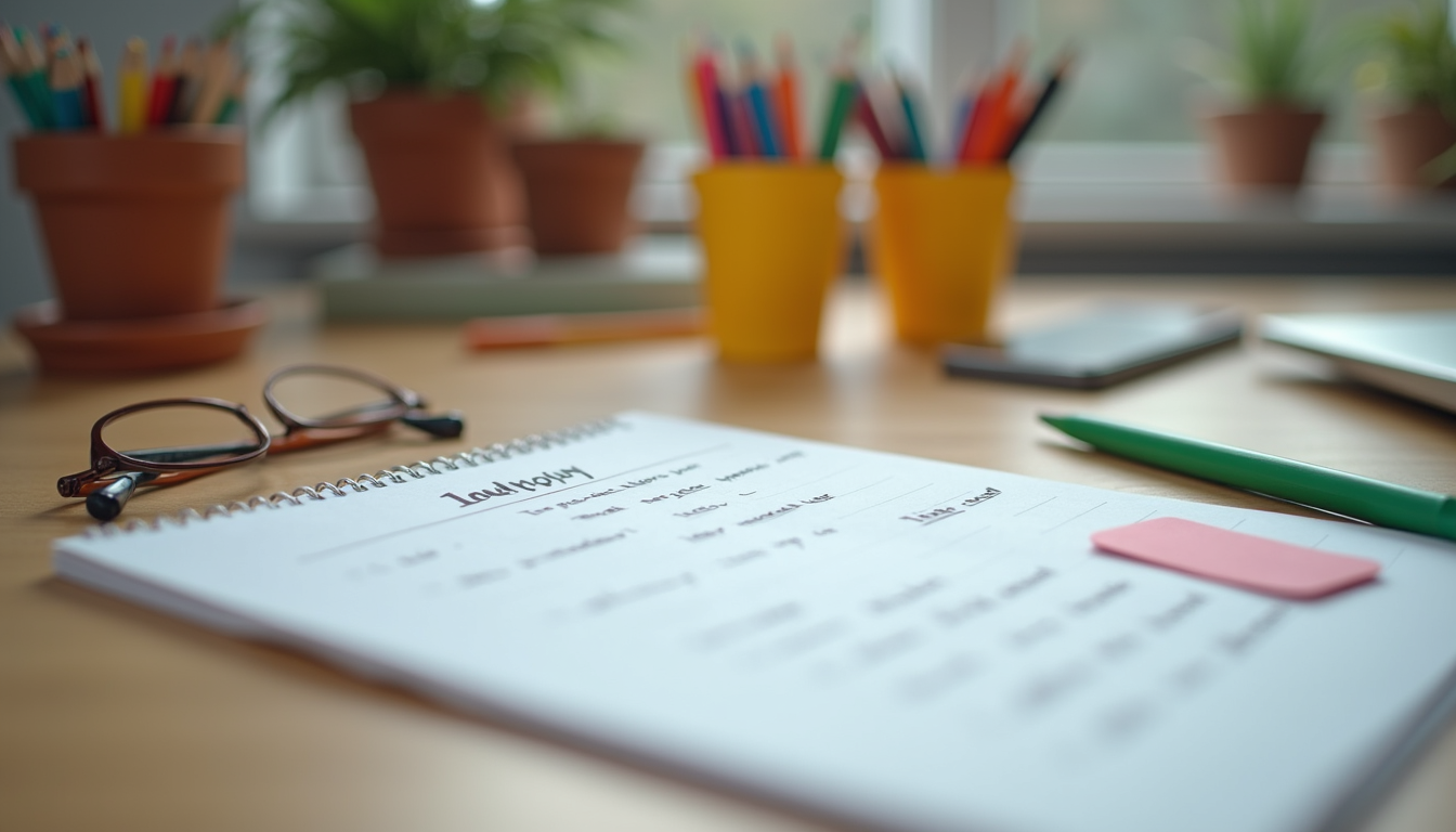 Close-up view of a therapist’s desk with play therapy tools and notes