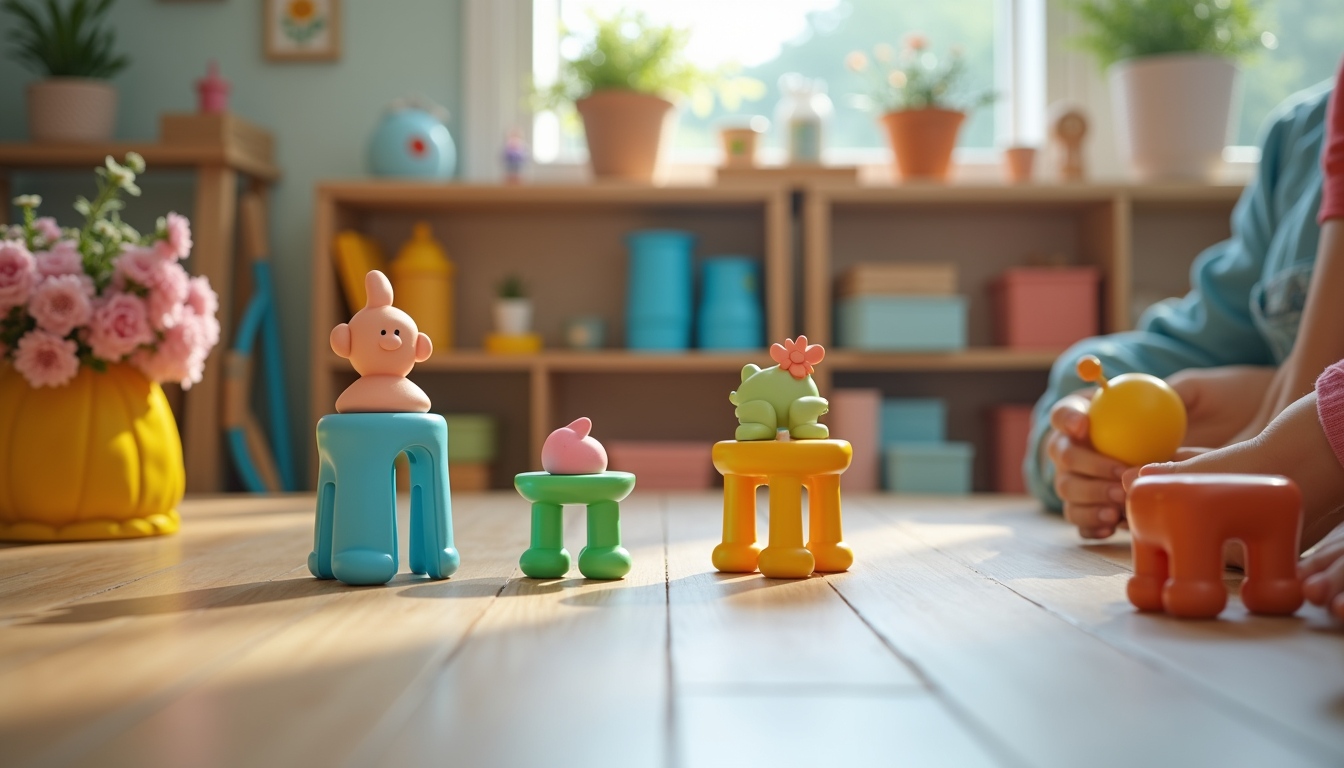 Close-up view of a therapy room with colourful toys and art supplies arranged neatly