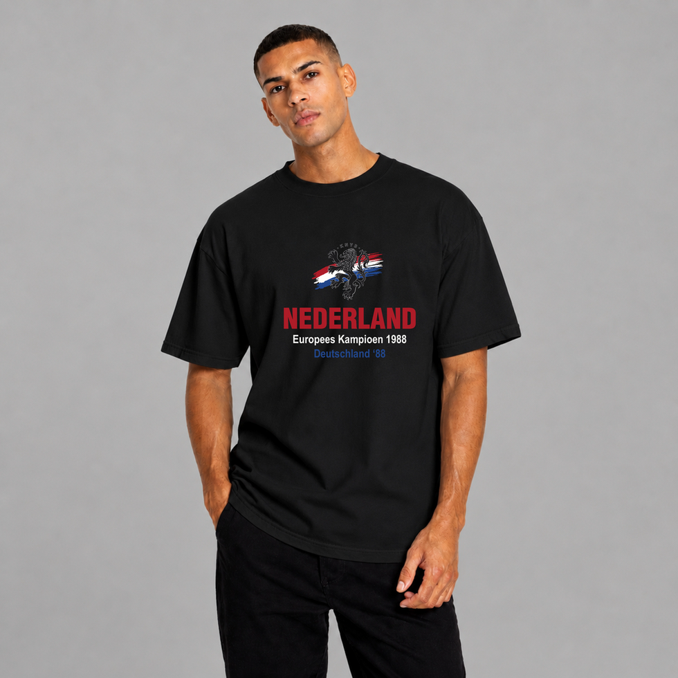 Man wearing black Nederland European Champions 1988 tee