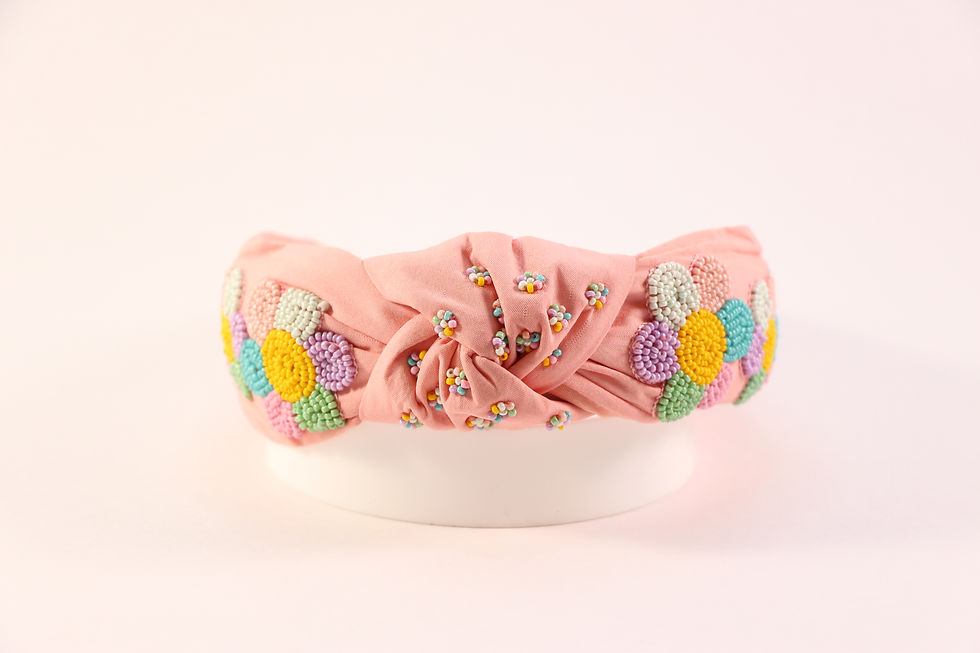 Thumbnail: Colorful Blossoms Beaded Handmade Knot Headband
