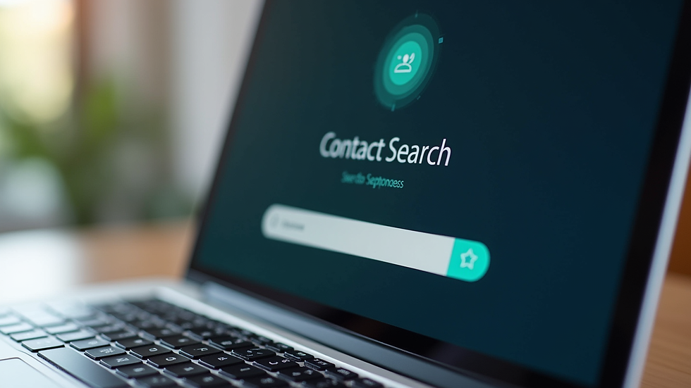 Close-up of a laptop screen showing a contact search tool interface