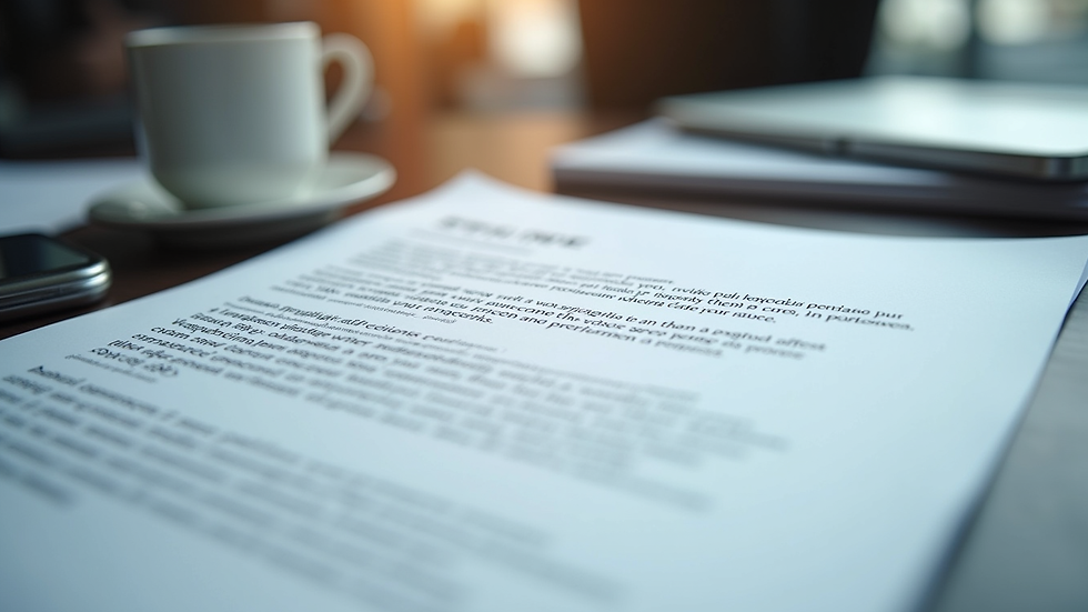 Close-up view of a printed email with highlighted key points on a desk