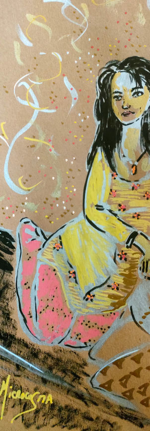 dessin, papier, portrait intuitif, artiste, couleurs, femme