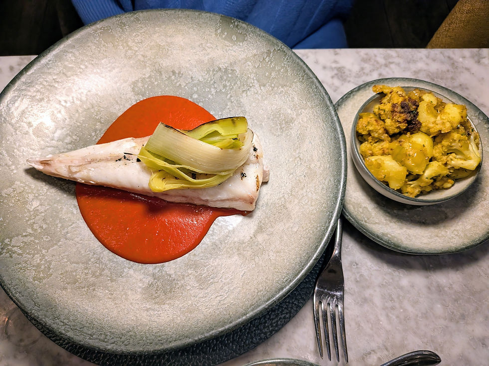 BBQ Grilled Monkfish, Tikka Masala Sauce, Spiced Cauliflower and Potato