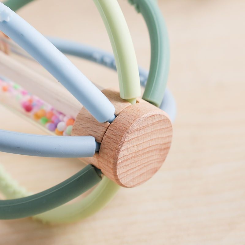 Thumbnail: Baby Rattle Toy Wooden Rain Drum With Silicone Baby Sensory Touch Toy Newborn De