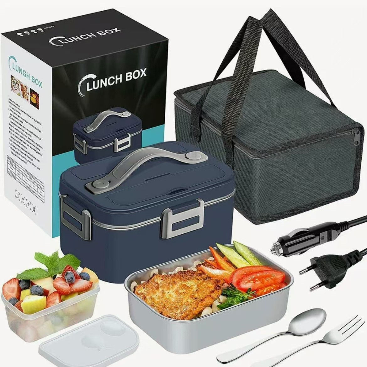 Dual-purpose electric lunch box for home and car, is dual-layered