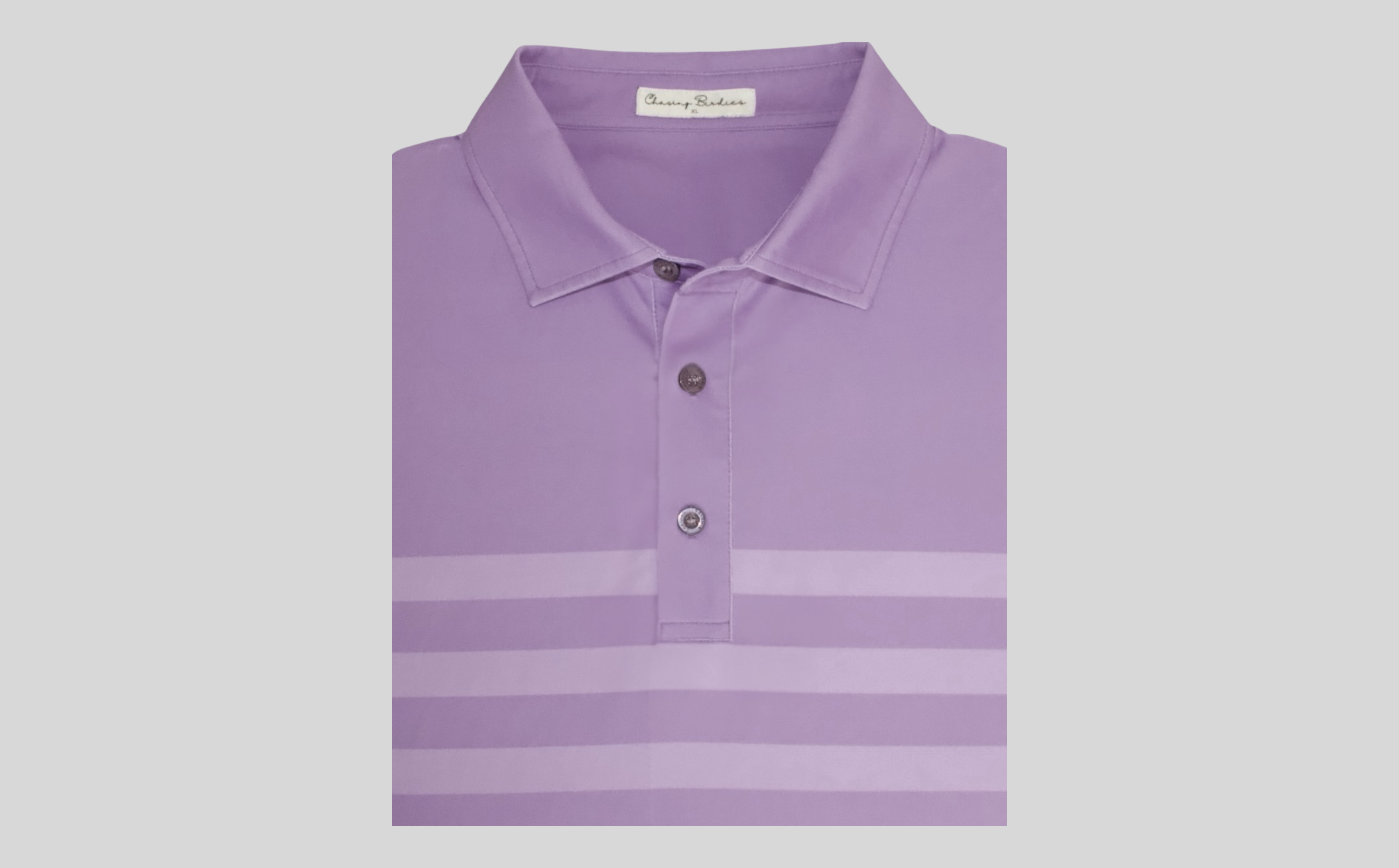 Evening Lavender performance golf polo with subtle chest stripe detail and modern athletic fit by Chasing Birdies