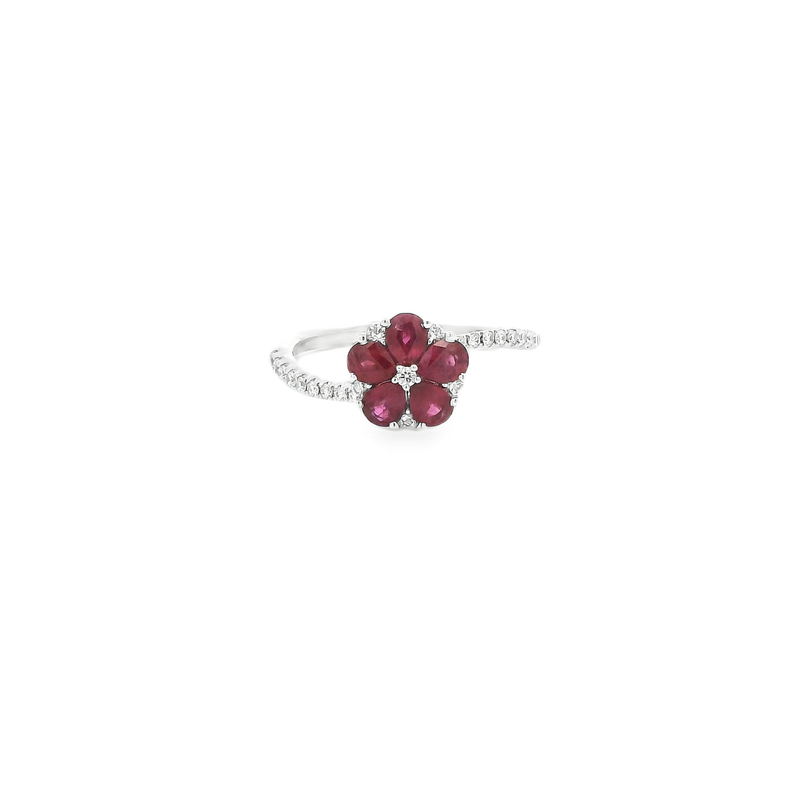 18K White Gold Ruby & Diamonds Flower Ring