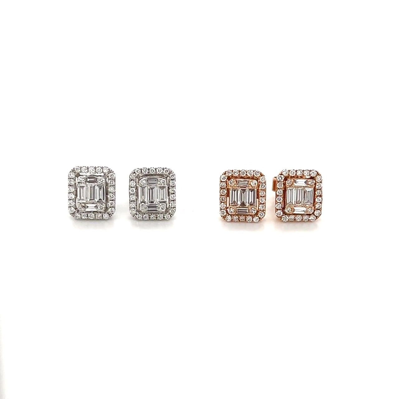 18K White Gold Illusion Baguette Diamonds Earrings