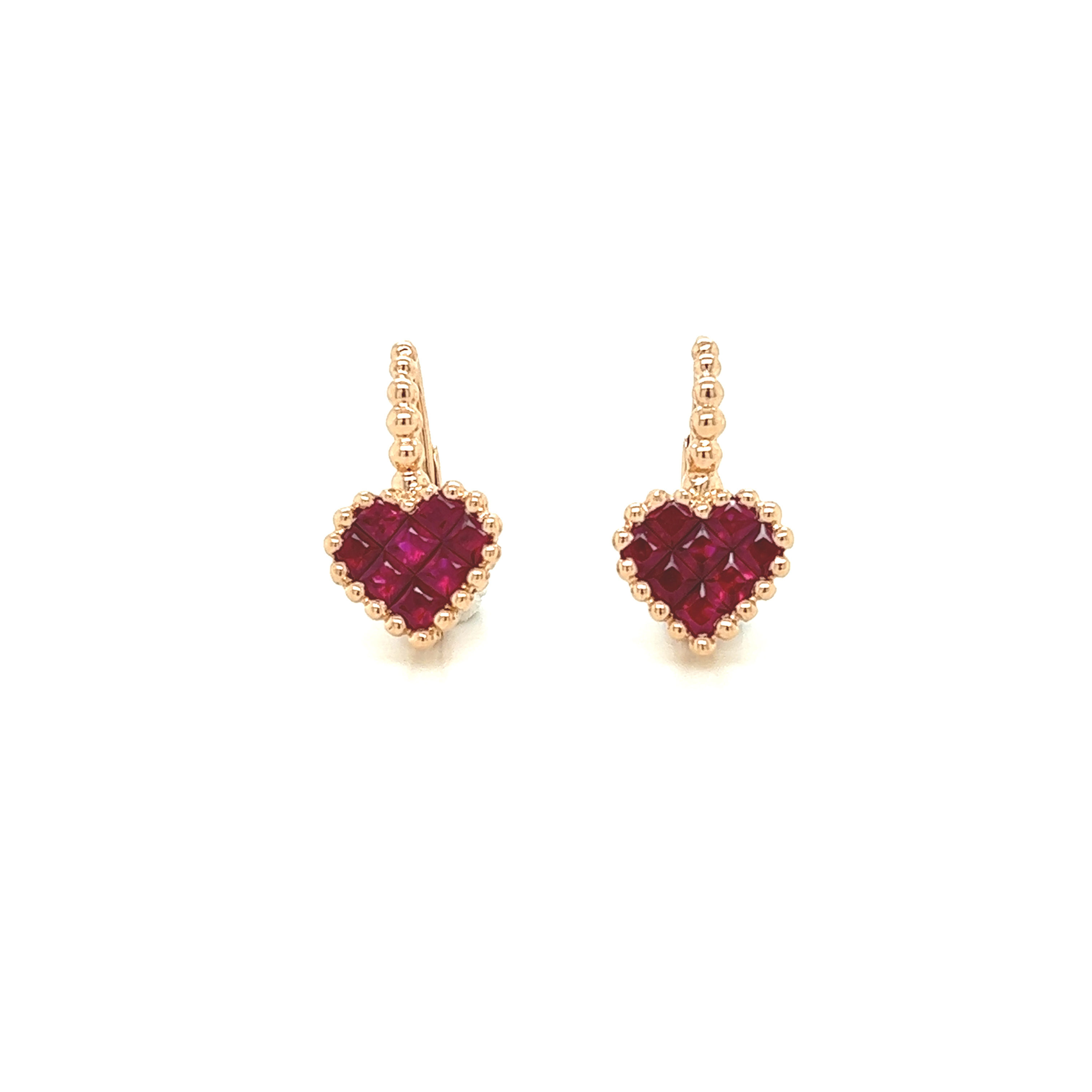 18K Rose Gold Illusion Setting Heart Ruby Earrings