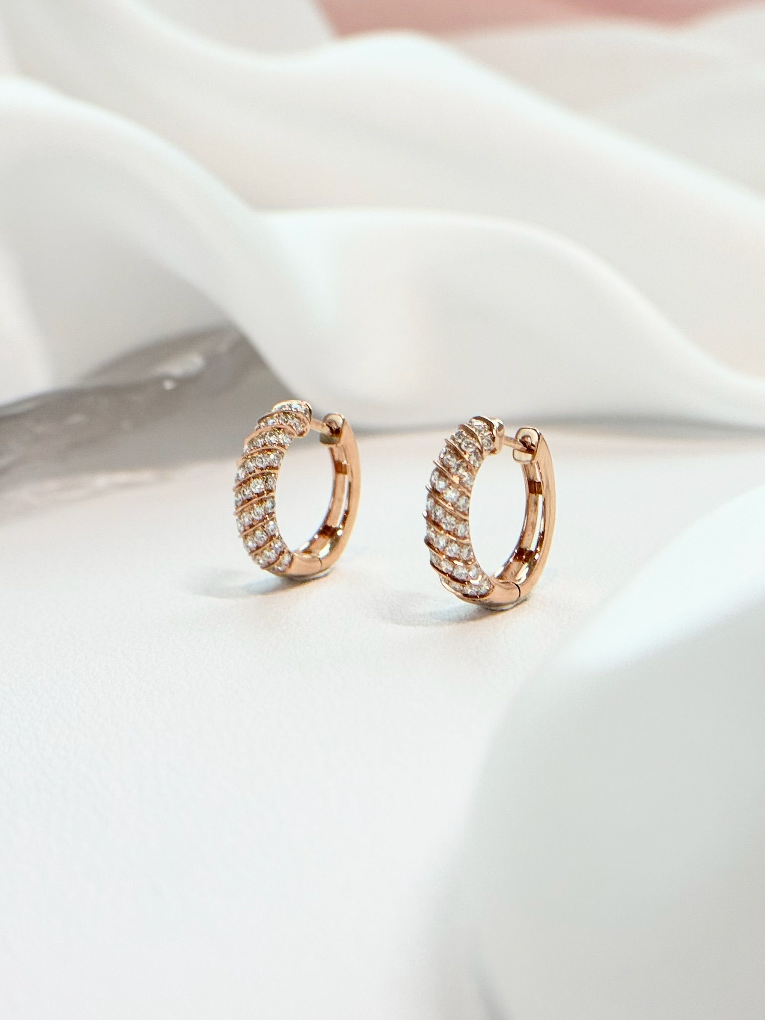 18K Rose Gold Diamonds Huggie Earrings