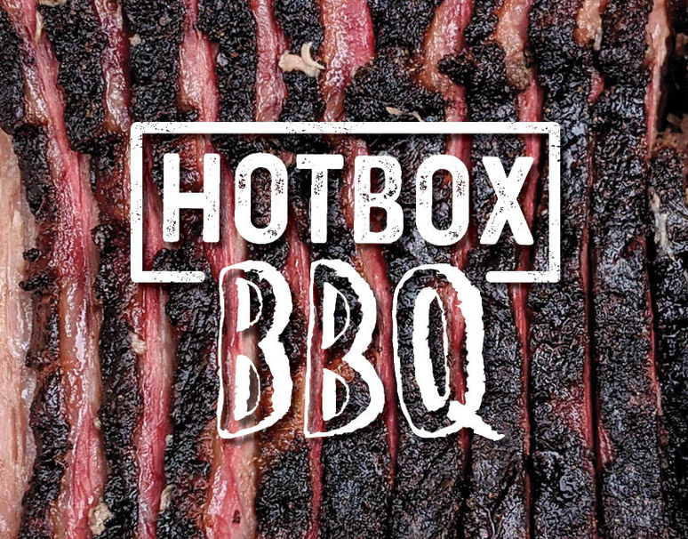 Hotbox BBQ. the background shows sliced meat.