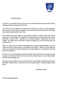 Lettre de bienvenue pack d'anoblissement French Titles