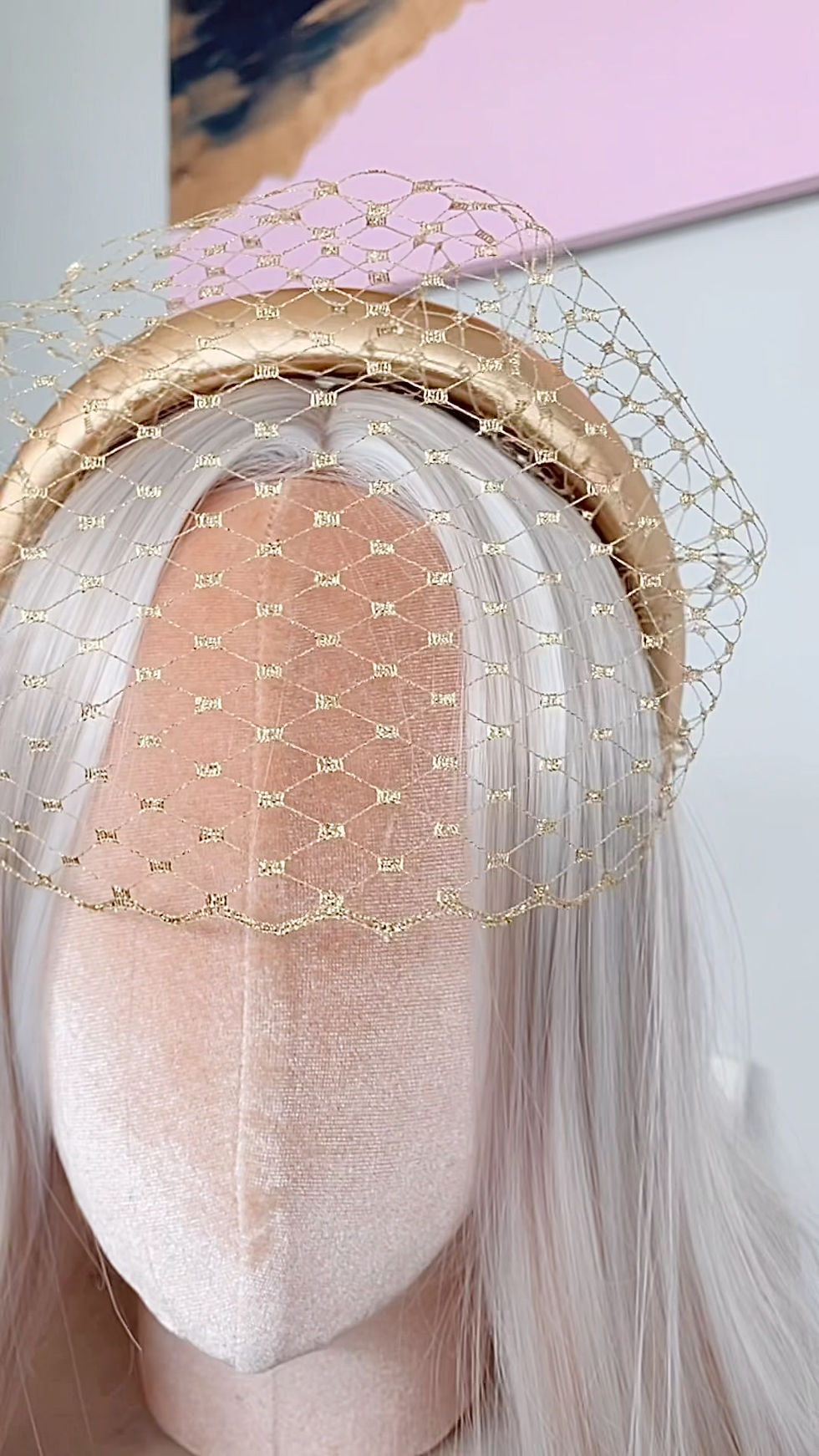 Thumbnail: Gold Birdcage Face Veil Headband Padded Hair Band Metallic Fascinator