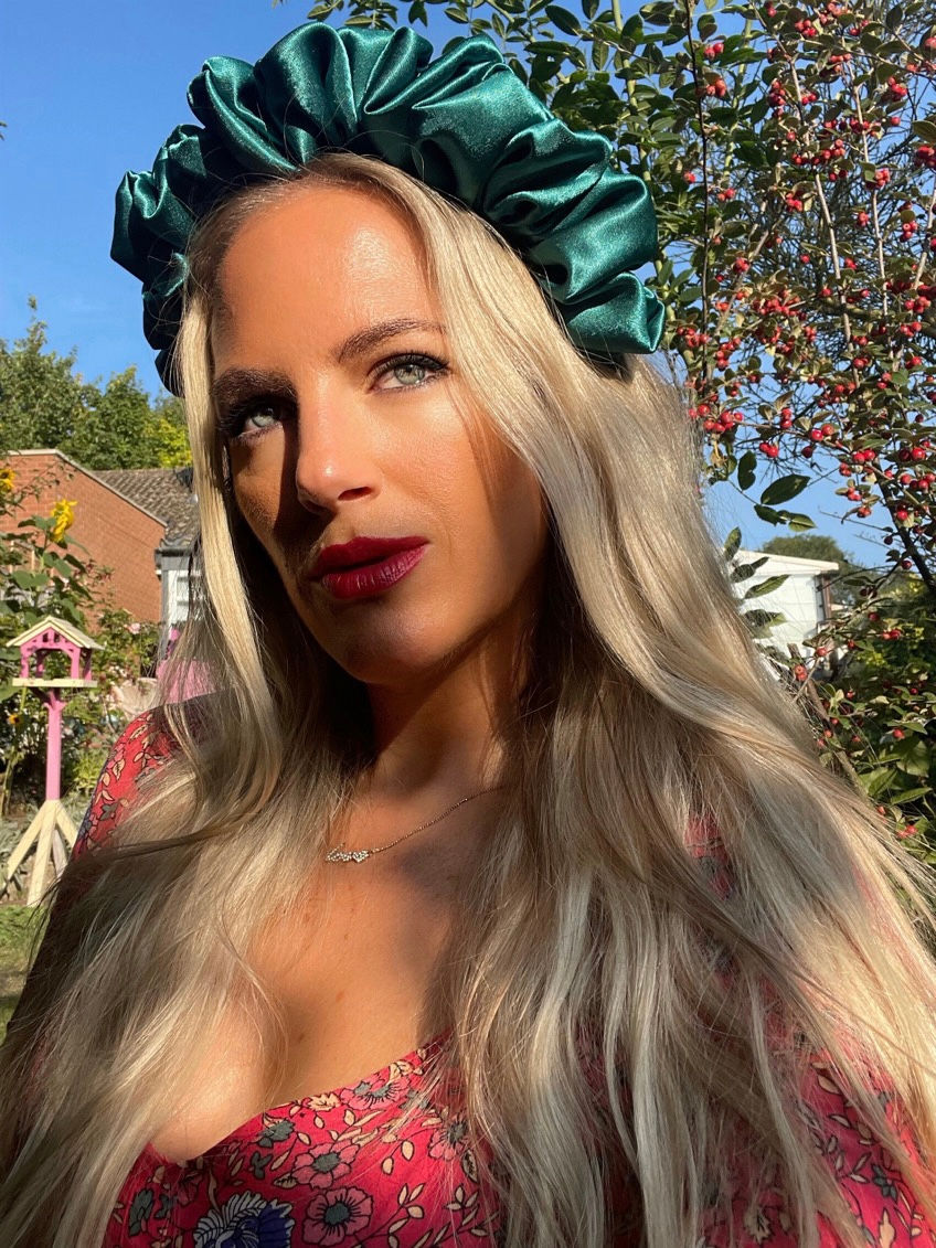 Thumbnail: Emerald Green Scrunchie Crown Ruched Ruffled Satin Headband Hair Band