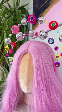 Thumbnail: Silver Disco Mirror Glitter Ball Pom Pom Rainbow Headband Hair Band 