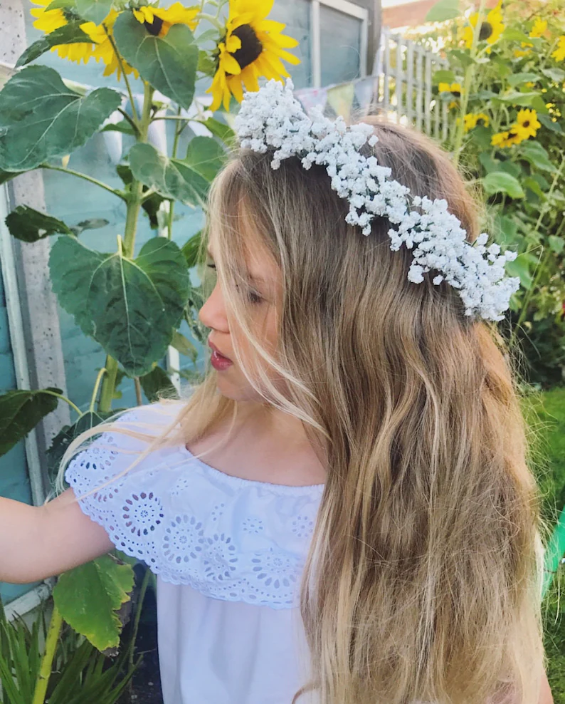 Gypsophila Baby's Breath Flower Crown Halo Hair Band