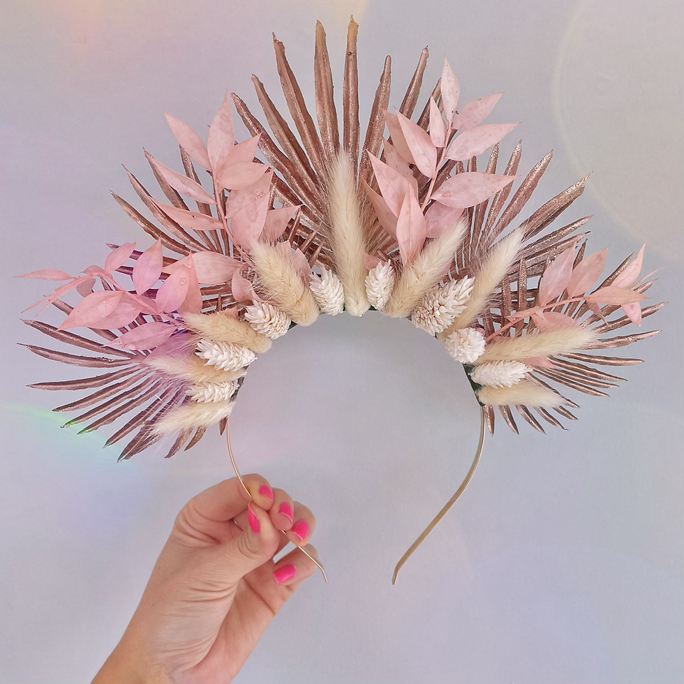 Pink Rose Gold Cream Dried Flower Crown Headband Hair Band 