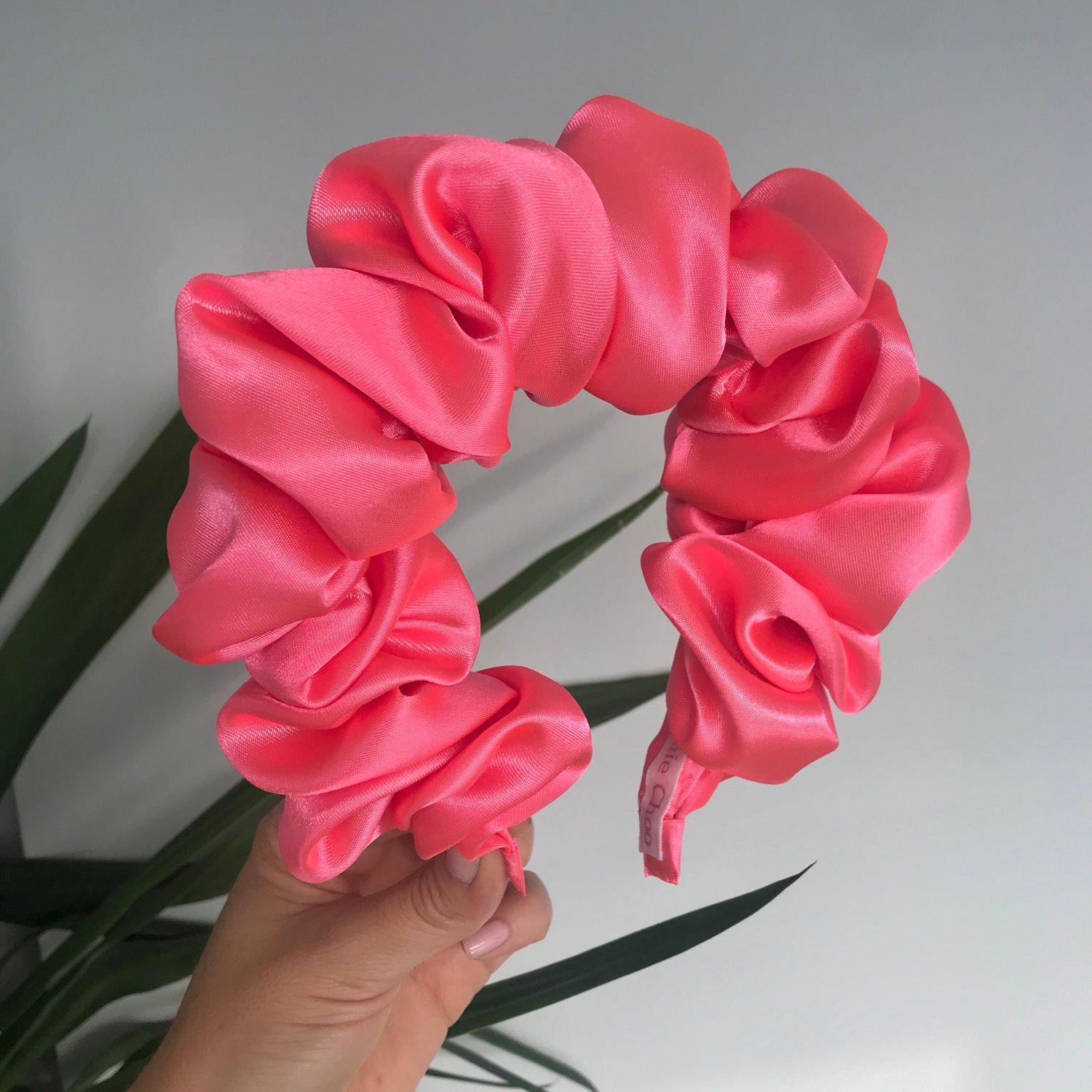 💖 Neon Pink Scrunchie Crown Rouched Hair Band Headband 