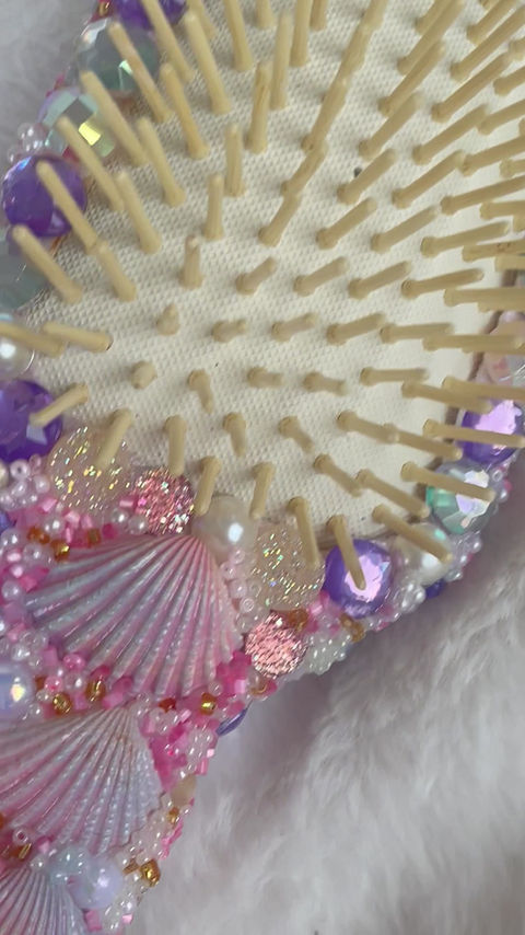 Thumbnail: Ariel’s Hair Brush Purple Pink Gold Jewelled Sea Shell Mermaid Brush