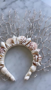 Thumbnail: Ivory White Sea Shell Crown Beige Gold Glitter Leaf Mermaid Beach Headband