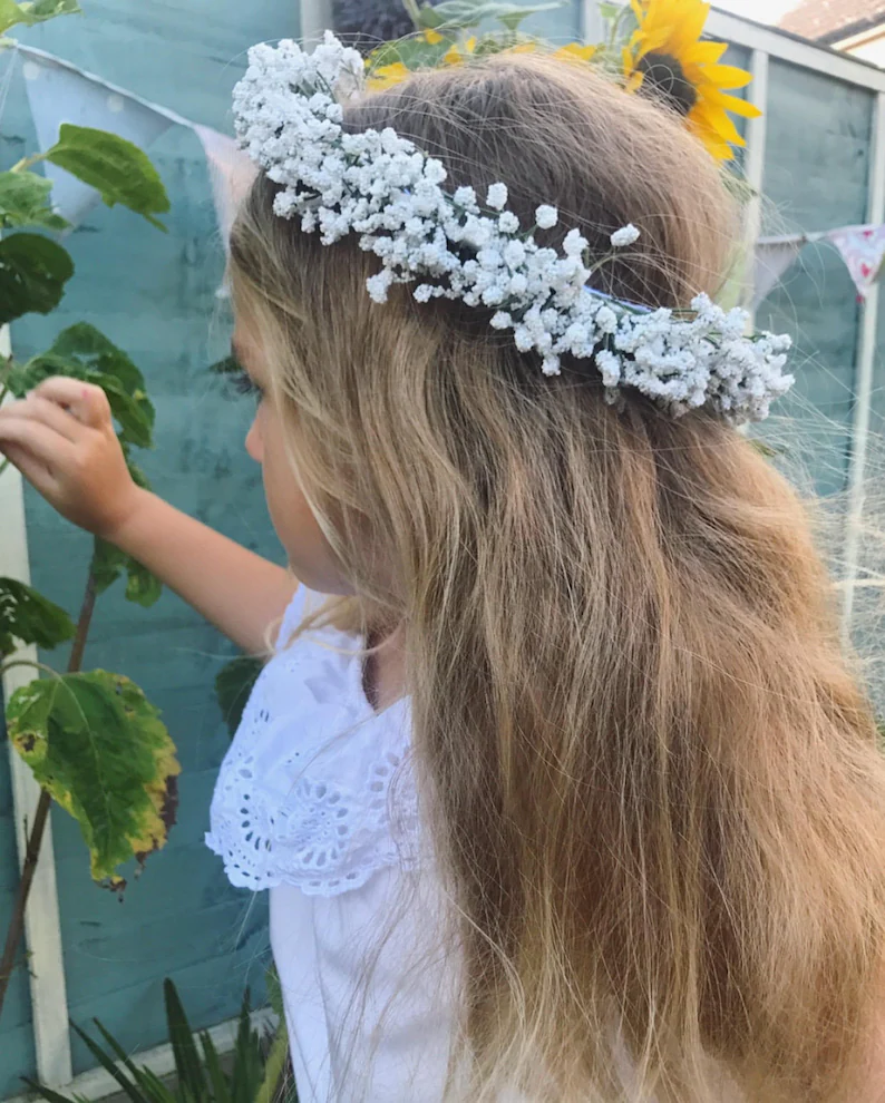 Thumbnail: Gypsophila Baby's Breath Flower Crown Halo Hair Band