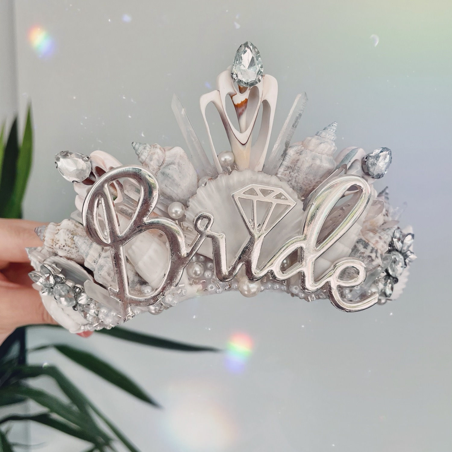 Bride To Be Cream White Quartz Sea Shell Mermaid Crown Hair Band Headband