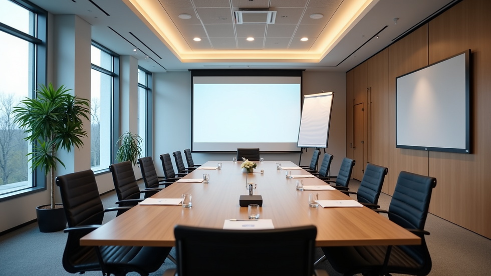 High angle view of a modern conference room set up for a sales presentation