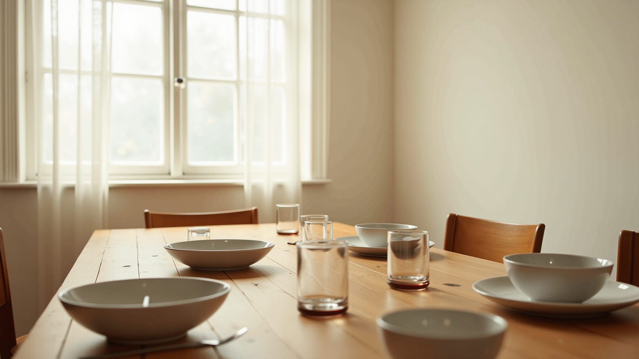 Table laid ready for lunch with space and natural light
