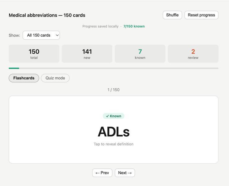 Image of flashcard tool