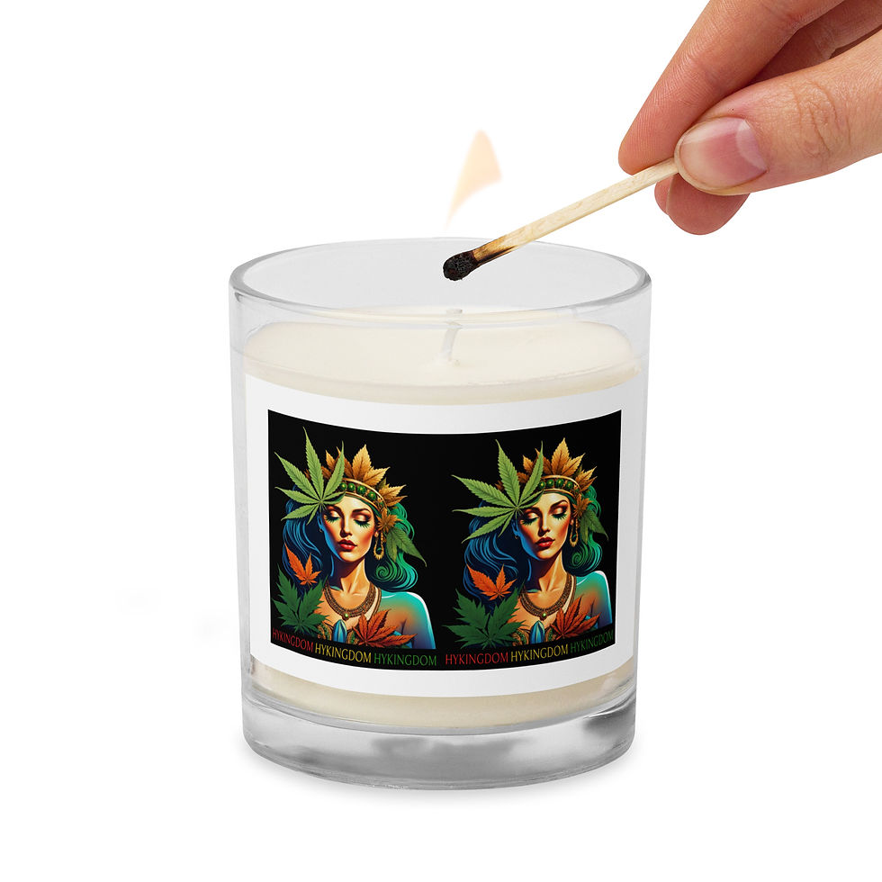 Thumbnail: Glass jar soy wax candle-Woman with cannabis leaf