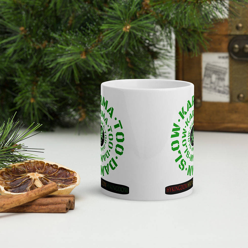 Thumbnail: White glossy mug-Karma Too Damn Slow-Green