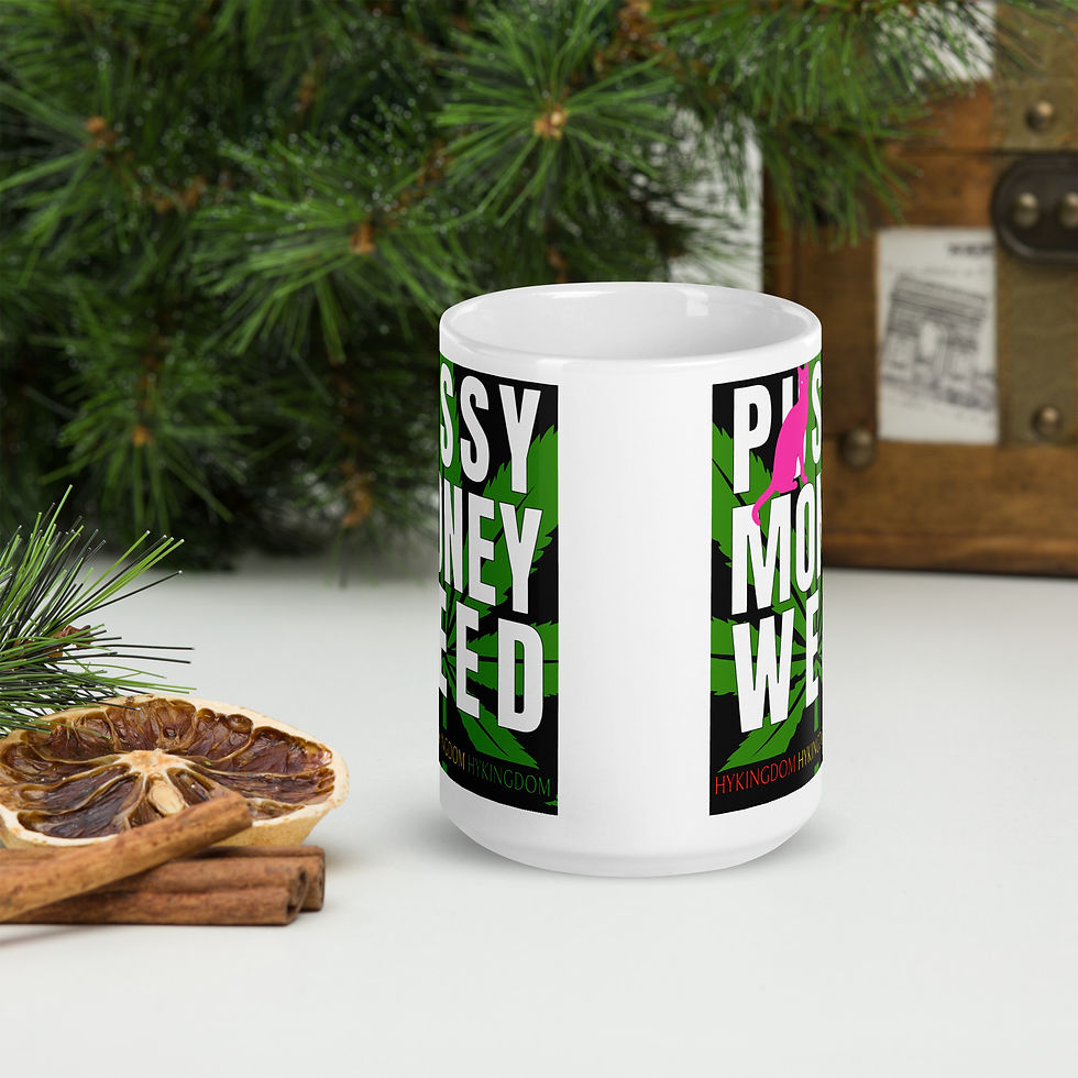 Thumbnail: White glossy mug-Pxssy, Money, Weed-Green and White