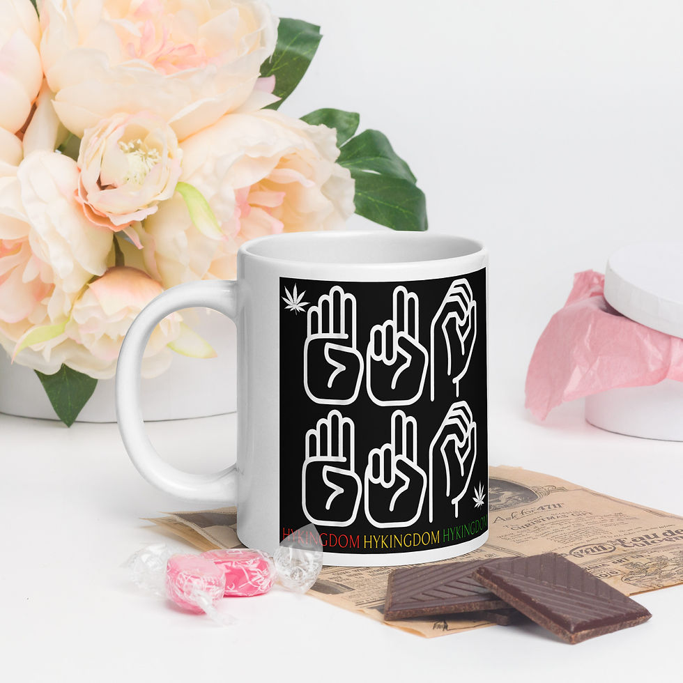 Thumbnail: White glossy mug-Cannabis-In Sign Language-bw