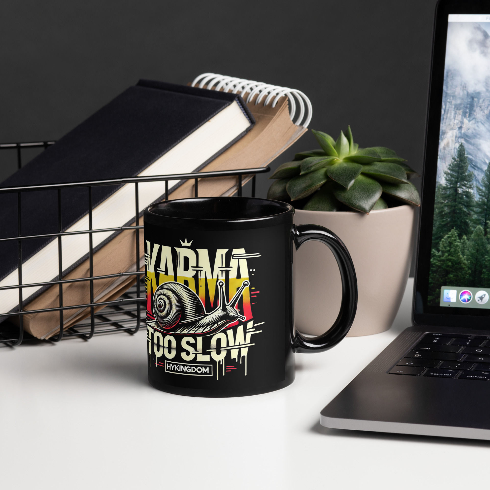 Black Glossy Mug-Karma too slow-Black