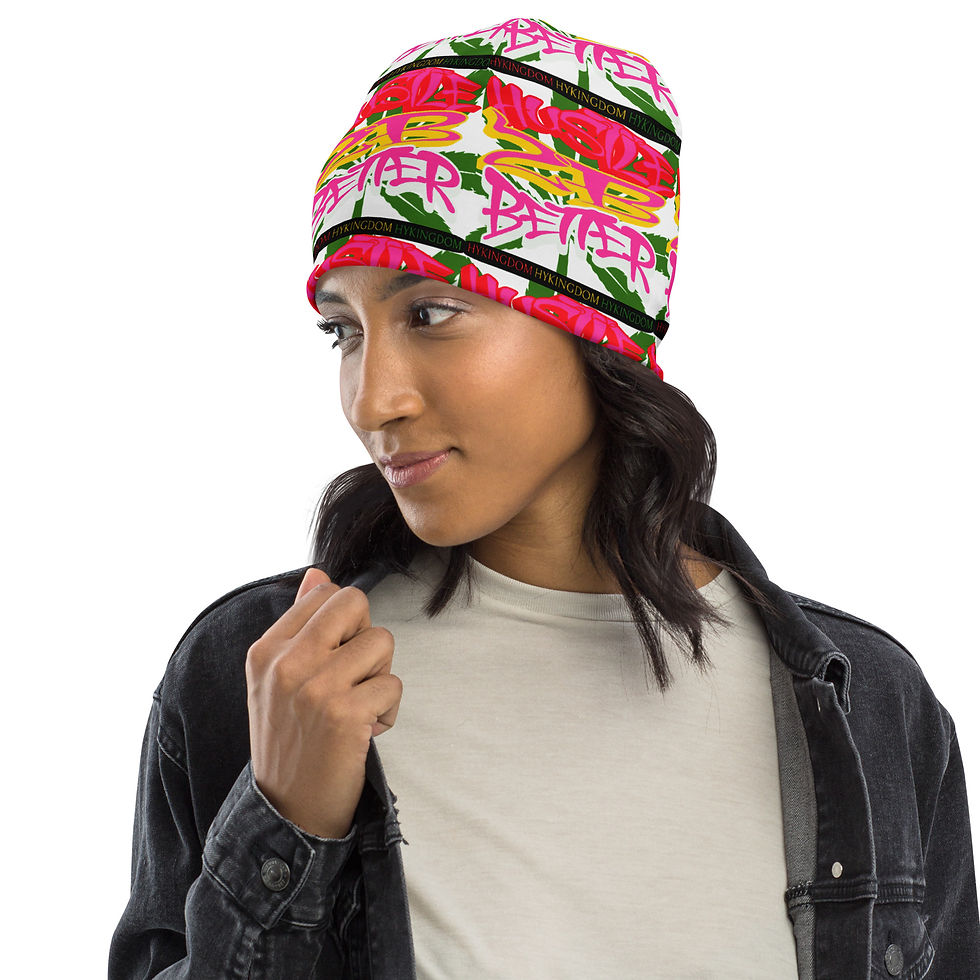 Thumbnail: All-Over Print Beanie-Hustle 2B Better-Pink