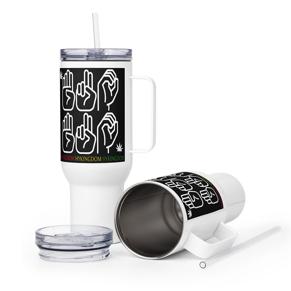 Thumbnail: Travel mug with a handle-Cannabis- spelled out in sign language