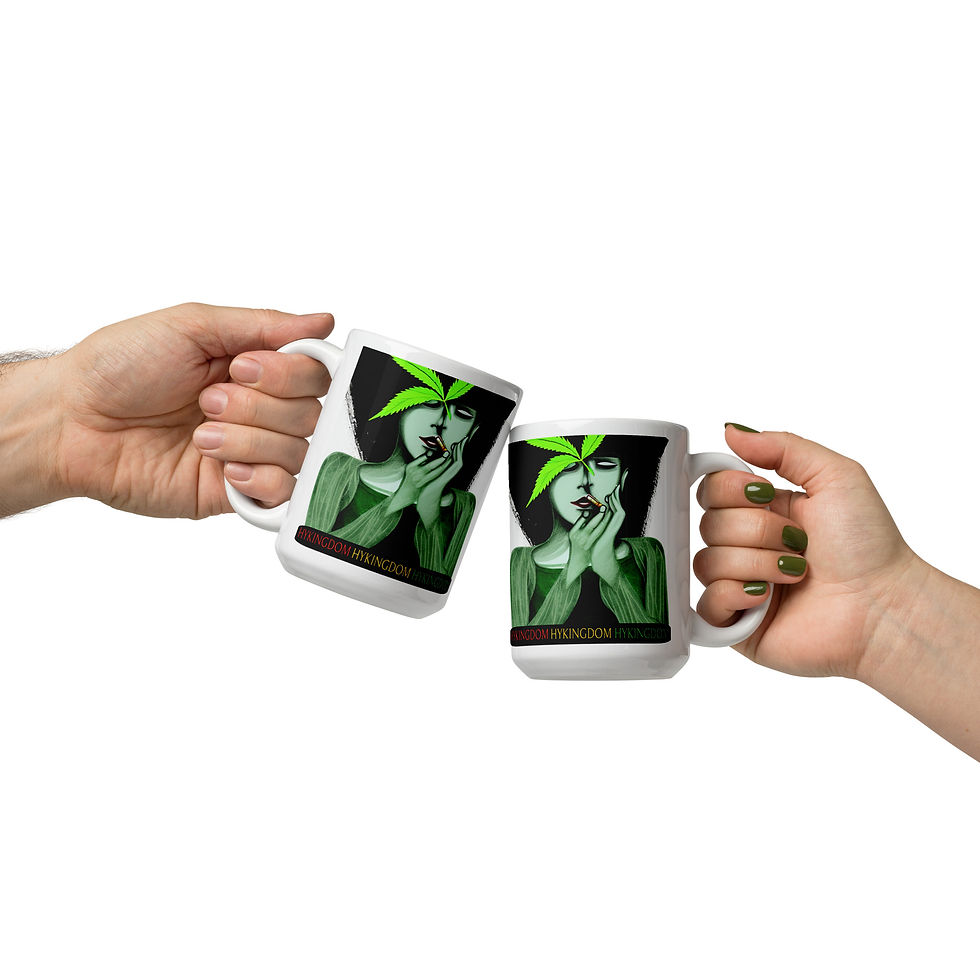 Thumbnail: White glossy mug-Weed leaf and woman smoking