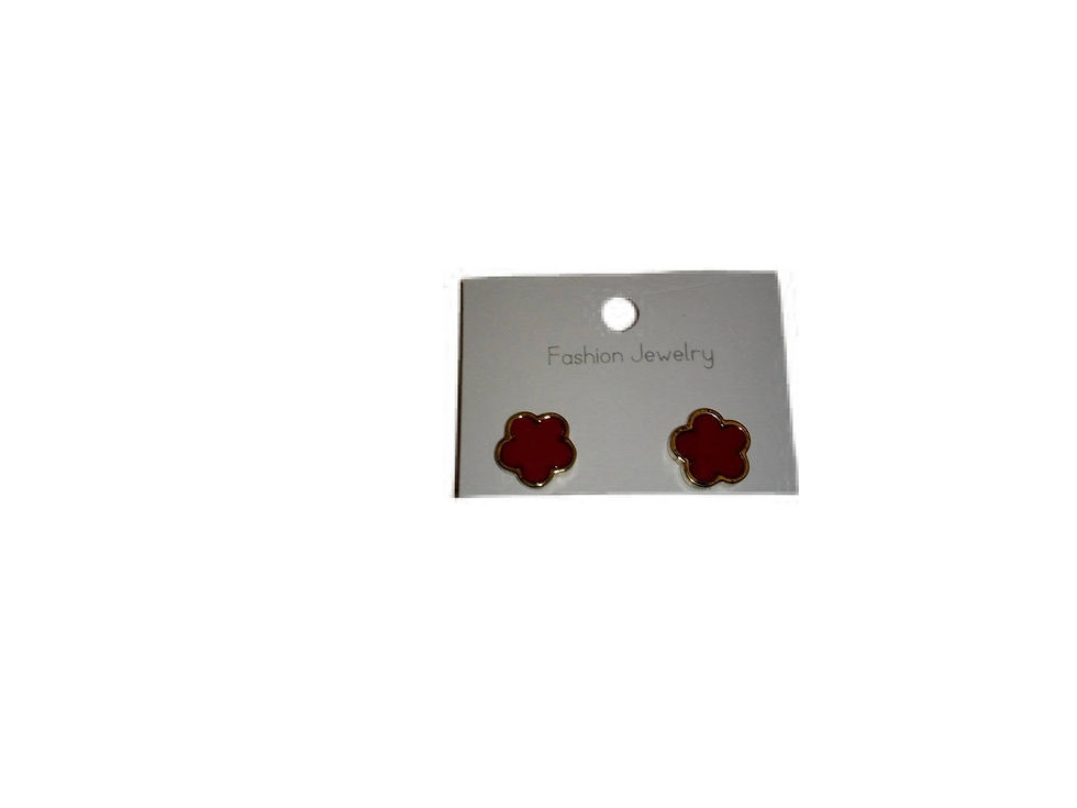 Red five petals earrings on a white card