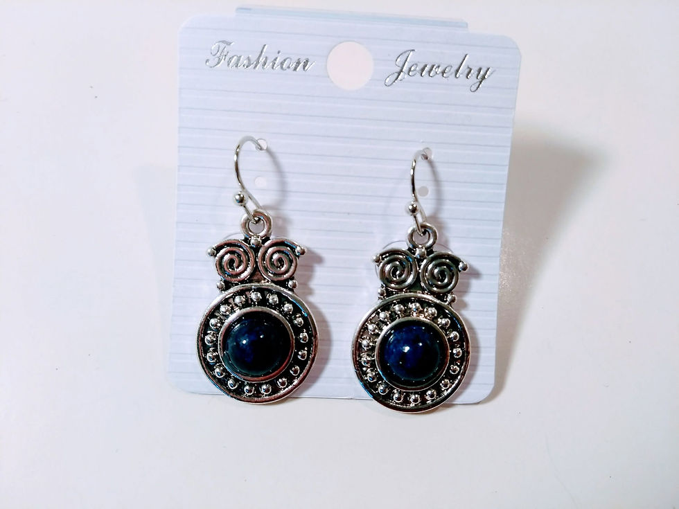 Lazulli dangling earrings with round blue stones and spirals