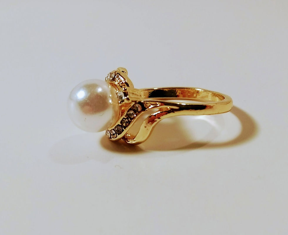 Gold faux pearl ring with crystal accents