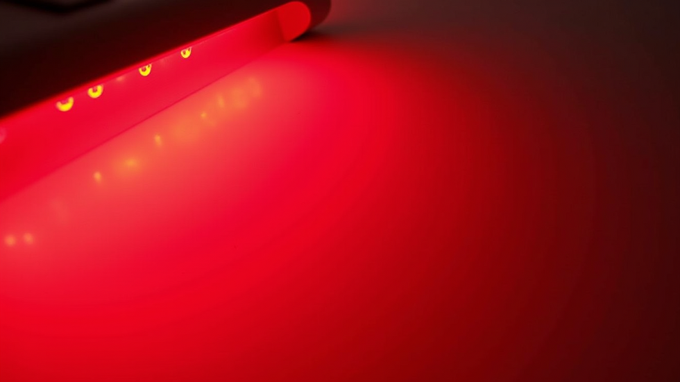 Close-up view of red light therapy panel emitting warm red light