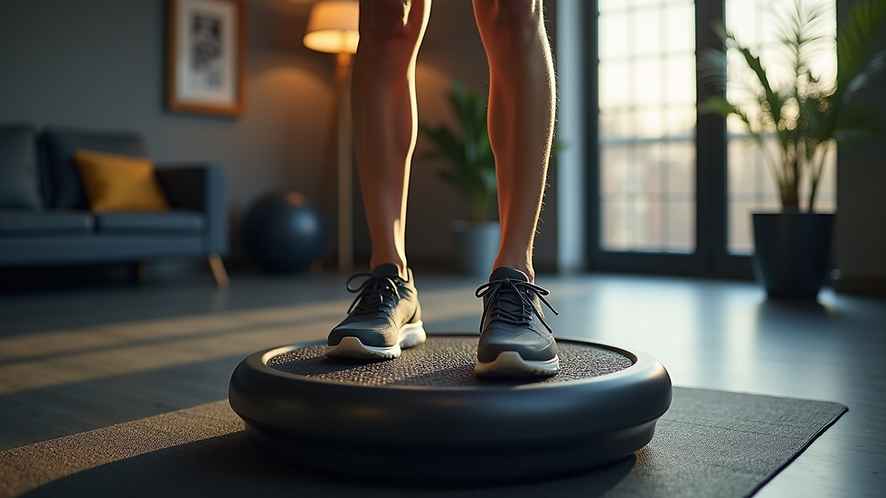 High angle view of a vibration plate machine in a home gym